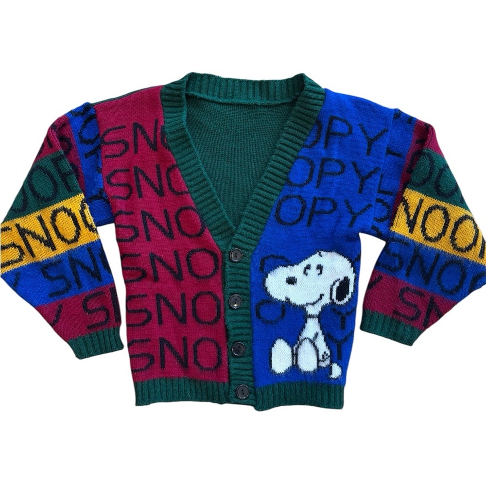 Vtg Snoopy Kids Cardigan Colorful Peanuts 90s Sweater